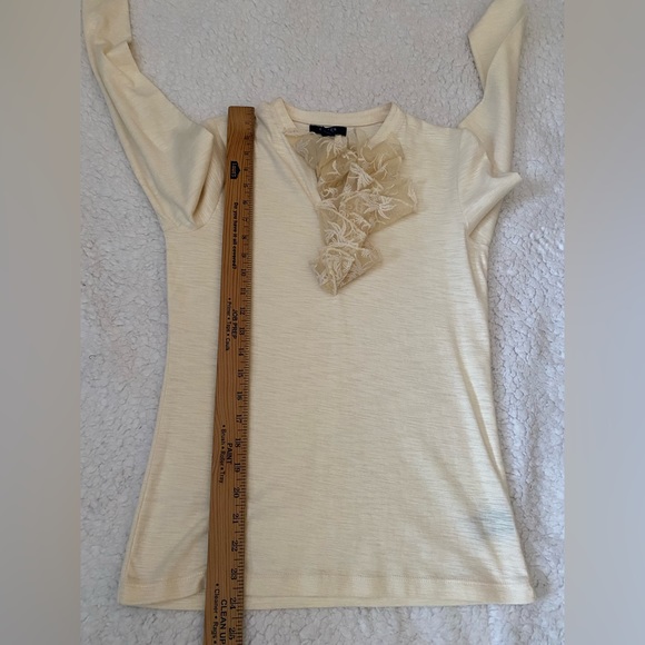 CHAPS Cotton Ivory long sleeve Women's Frill Blouse Top Size S petite - Picture 5 of 10